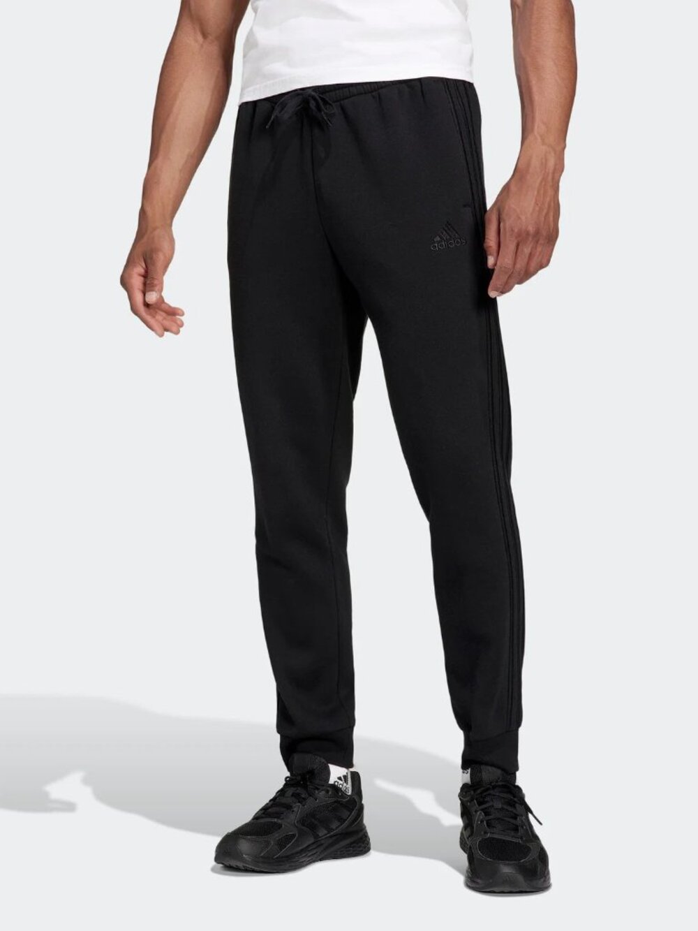 NWT adidas Essentials 3-Stripes Fleece Jogger Pants Triple Black Men's 2XL H5704